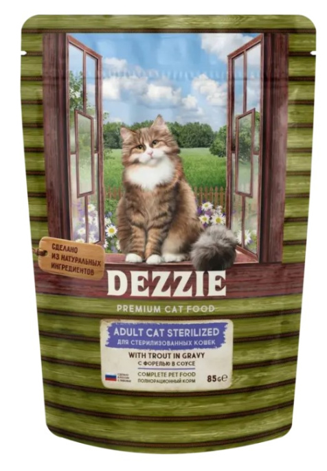 Влажный корм для кошек DEZZIE Sterilized Adult Cat в соусе (форель) (85 гр)