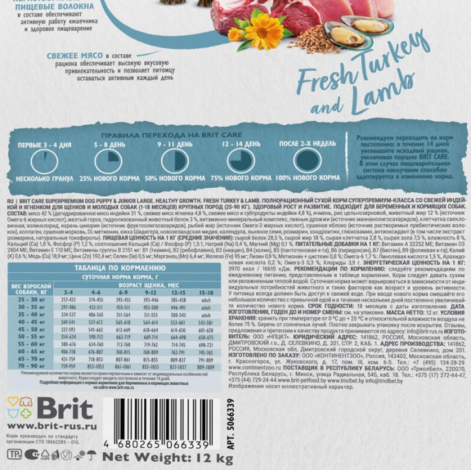 Сухой корм для щенков Brit Care Dog Puppy&Junior L Healthy Growth (индейка, ягненок) (12 кг)