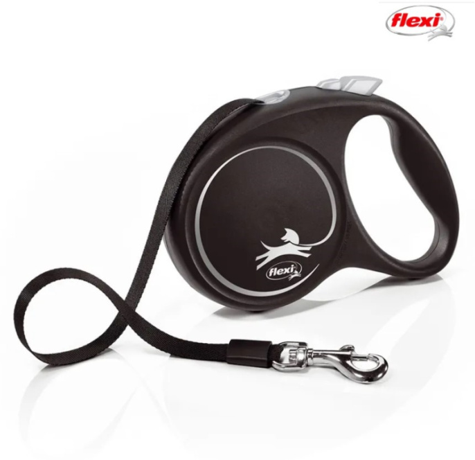 Поводок-рулетка Flexi BLACK DESIGN лента, черный (S,15кг/5м)