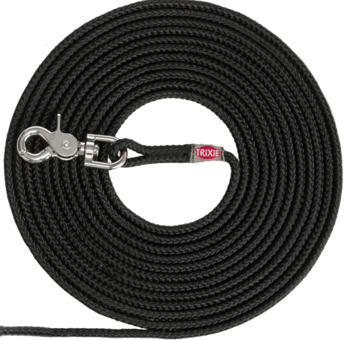 TRIXIE поводок для собак Basic(S-M) c карабином, черный (10 м/д 6 мм)