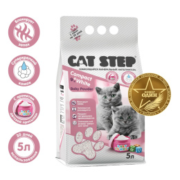 Наполнитель комкующийся минеральный белый для котят CAT STEP Compact White Baby Powder 5 л
