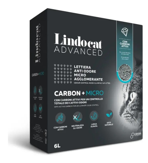 Наполнитель микрокомкующийся бентонитовый с активированным углем Lindocat Advanced Carbon Plus Micro (6 л)