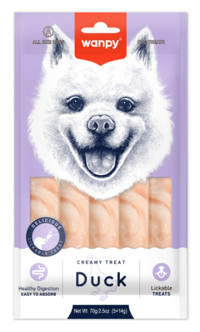 Лакомство-крем для собак Wanpy Dog Нежное крем-пюре из утки (70 гр)