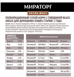 Мираторг Сухой корм для домашних кошек с говядиной Black Angus Extra Meat 