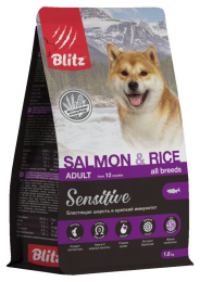 Сухой корм для собак Blitz Sensitive Adult All Breeds (лосось, рис)