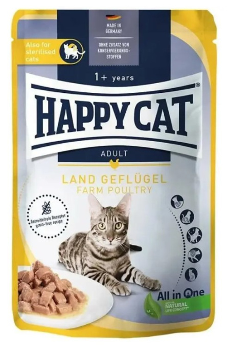 Влажный корм для кошек Happy Cat Culinary Meat in Sauce LandGeflügel Adult Cat кусочки в соусе (птиц (85 гр)