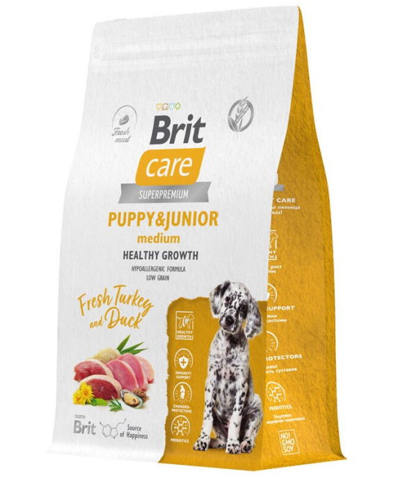 Сухой корм для щенков Brit Care Dog Puppy&Junior M Healthy Growth (индейка, утка) (3 кг)