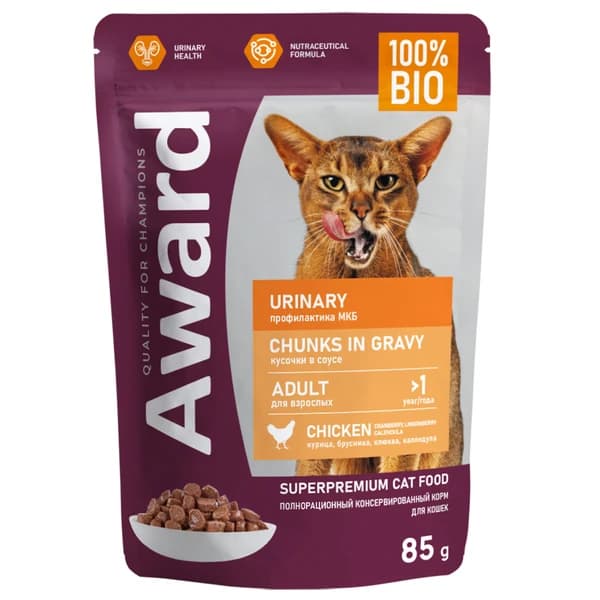 Влажный корм для кошек Award Cat Urinary (курица в соусе) (85 гр.)