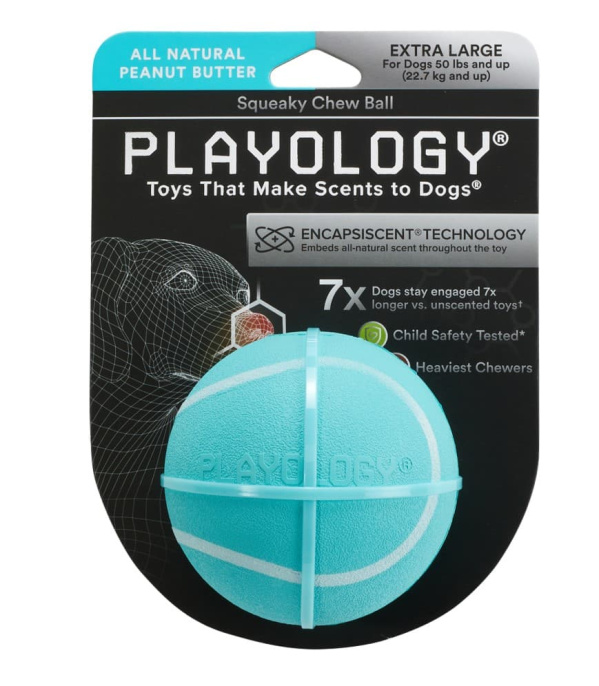 Игрушка для собак средних и крупных пород Playology Squeaky Chew Ball жевательный мяч с пищалкой (8 см)