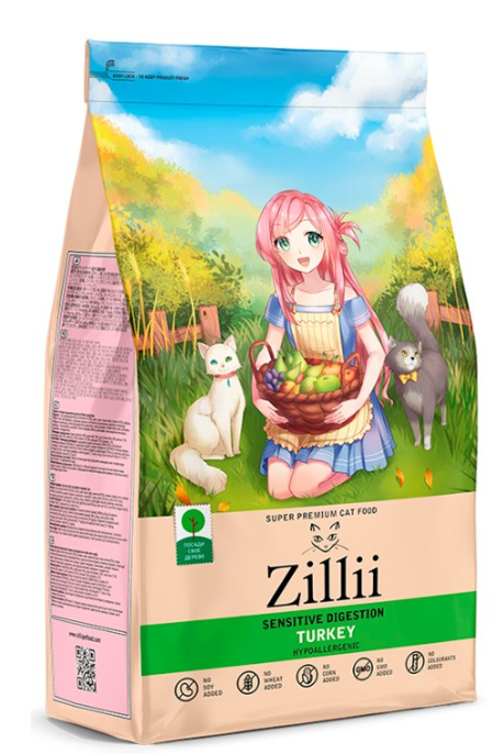 Сухой корм для кошек ZILLII Sensitive Digestion Adult Cat (индейка) (400 гр)