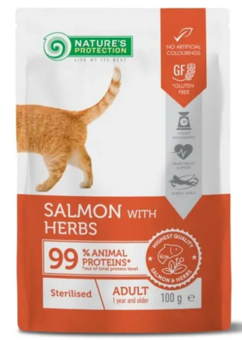 Влажный корм для стерилизованных кошек Nature's Protection Adult Sterilised (лосось, травы) (100 гр.)