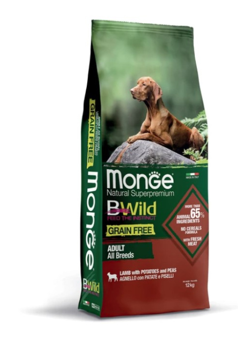 Сухой корм для собак Monge Dog BWild GF Adult All Breeds (ягненок, картофель, горох) (12 кг)