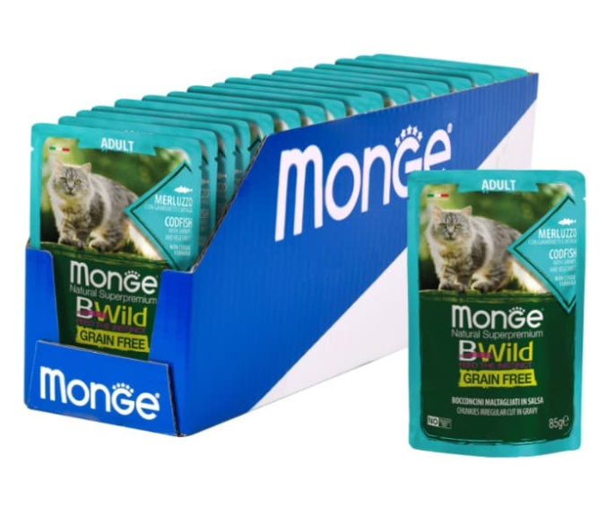 Влажный корм для кошек Monge Cat BWild Grain Free Adult (треска, овощи) (85 гр.)