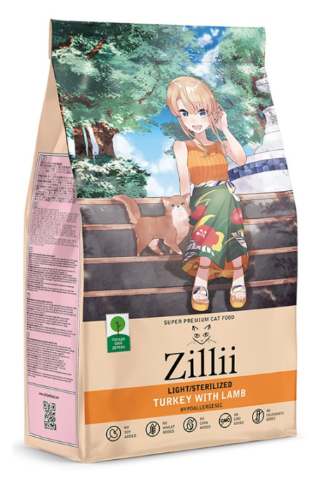 Сухой корм для кошек ZILLII Light & Sterilized Adult Cat (индейка, ягненок) (400 гр)