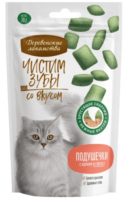 Деревенские лакомства для кошек Зубочистики Чистим зубы с кремом из лосося (30 гр.)