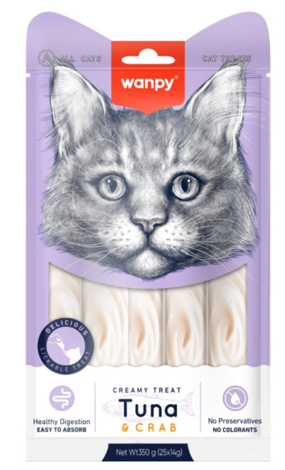 Лакомство для кошек Wanpy Cat Нежное пюре из тунца и краба (25 шт х 14 гр)