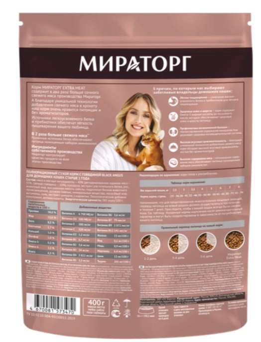 Мираторг Сухой корм для домашних кошек с говядиной Black Angus Extra Meat  (400 гр)