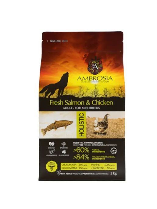 Сухой корм для собак Мини пород Ambrosia Grain Free Dog Adult Mini (лосось, курица) (2 кг)