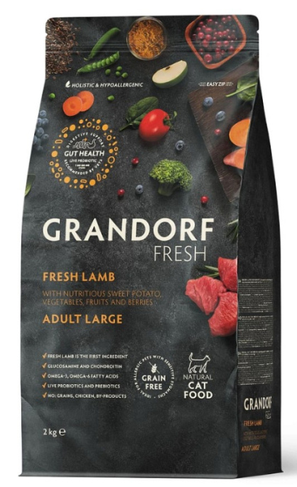 Сухой корм для кошек крупных пород GRANDORF Fresh Lamb&Sweet Potato Adult LARGE BREEDS (ягнёнок, бат (400 гр)