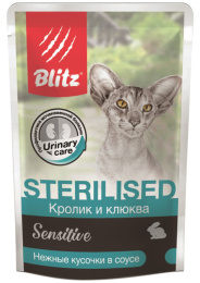 Влажный корм для кошек Blitz Sensitive Sterilised Cat in Gravy (кролик, клюква)