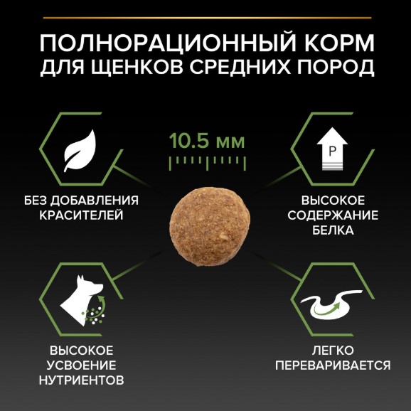 Сухой корм для щенков средних пород Pro Plan HEALTHY START Medium Puppy (курица) (12 кг)