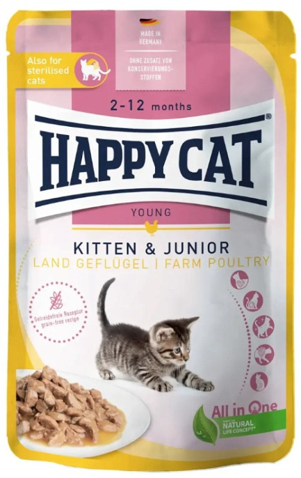 Влажный корм для котят Happy Cat LandGeflügel Kitten & Junior кусочки в соусе (птица) (85 гр)