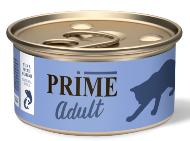 Консервы для кошек PRIME Adult Cat в собственном соку (тунец, сурими) (70 гр)