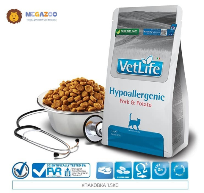 Сухой корм для кошек Farmina Vet Life Cat Hypoallergenic Pork&Potato (1,5 кг)