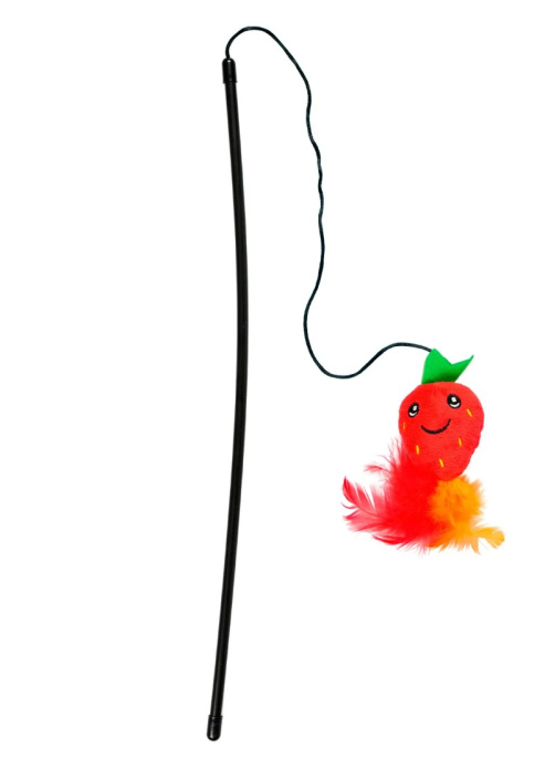 Игрушка-дразнилка для кошек Mr.Kranch Клубничка плюшевая с кошачьей мятой и перышками красная (17 см)