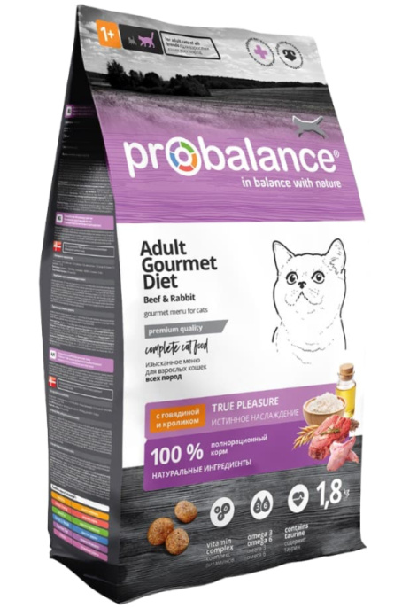 Сухой корм для кошек Probalance Cat Gourmet diet Adult Beef&Rabbit (говядина, кролик) (1,8 кг)