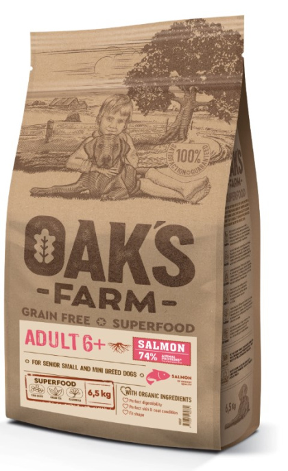 Сухой корм для зрелых собак OAK'S FARM Grain Free Adult 6+ Small and Mini Breed Dogs (лосось) (6,5 кг)
