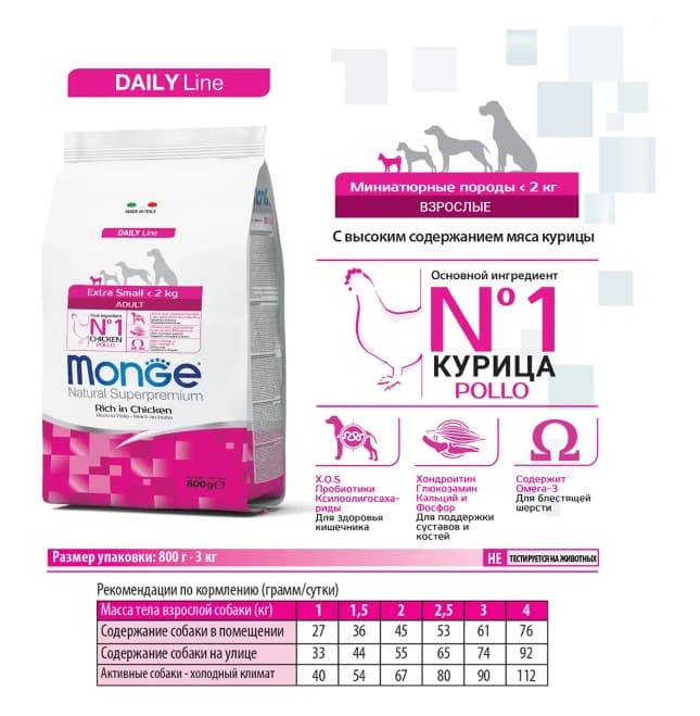 Сухой корм для собак Monge Dog Extra Small Adult (курица) (800 гр.)