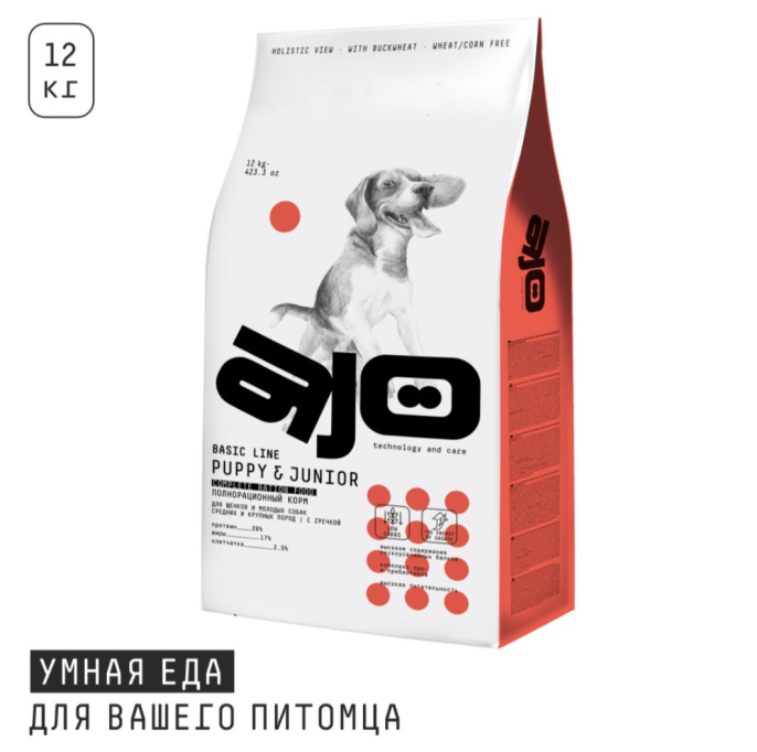 Сухой корм для щенков средних и крупных пород AJO Basic Line Medium&Maxi Puppy&Junior (2 кг)