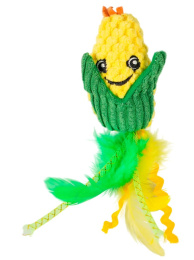 Игрушка для кошек Mr.Kranch Кукурузка и Мышка плюшевая с кошачьей мятой и перышками желтая