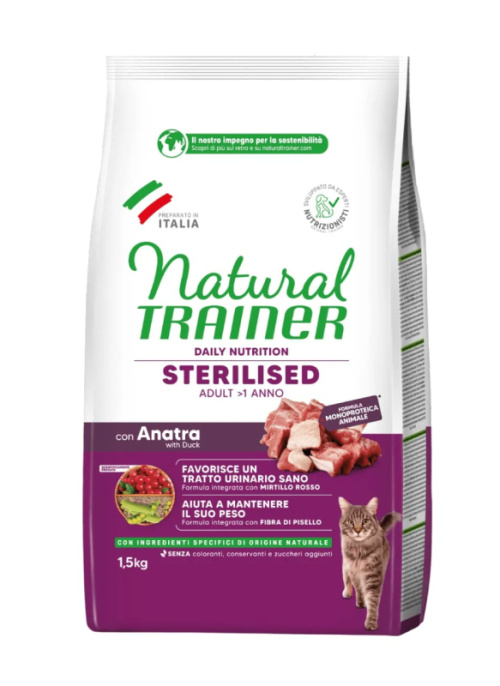 Сухой корм для стерилизованных кошек Natural Trainer Adult Sterilised (утка) (0,3 кг)