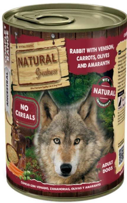 Консервы для собак Natural Greatness Adult (кролик, оленина, морковь, оливки, амарант) (400 гр)