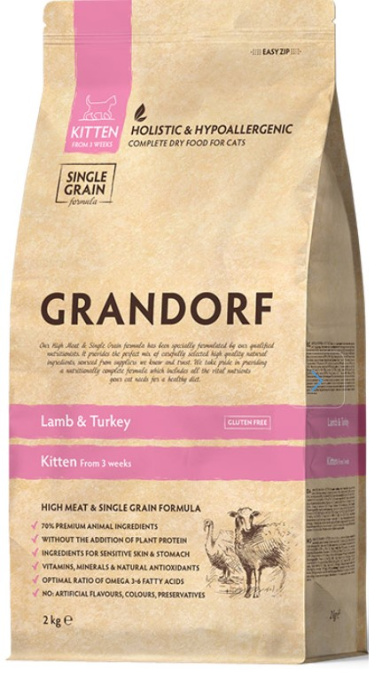 Сухой корм для котят GRANDORF Lamb&Turkey KITTEN (ягнёнок, индейка) (2 кг)