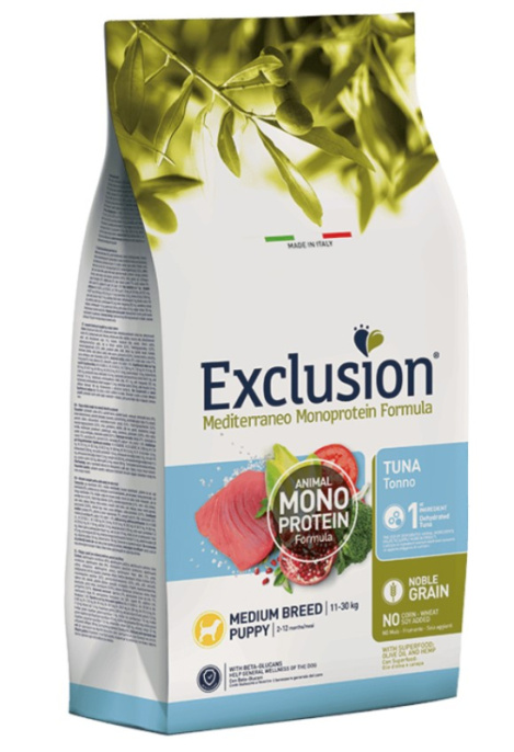 Сухой корм для щенков EXCLUSION Monoprotein Noble Grain Puppy Medium (тунец) (12 кг)