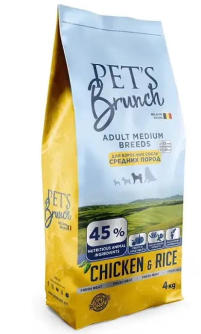 Сухой корм для собак средних пород Pet's Brunch Adult Medium Breeds (курица, рис) (4 кг)