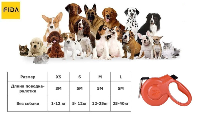Поводок-рулетка для собак Fida Styleash, лента красная (L 5 м)