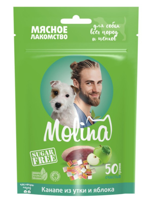 Molina Лакомство для собак всех пород и щенков Канапе из утки и яблока (50 г)