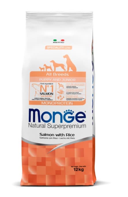Сухой корм для щенков Monge Dog Monoprotein Mini Puppy & Junior (лосось, рис) (7,5 кг)