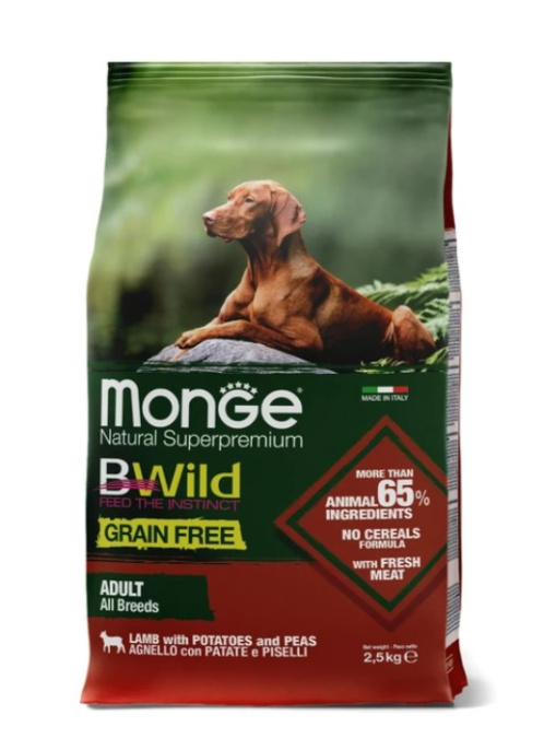 Сухой корм для собак Monge Dog BWild GF Adult All Breeds (ягненок, картофель, горох) (12 кг)