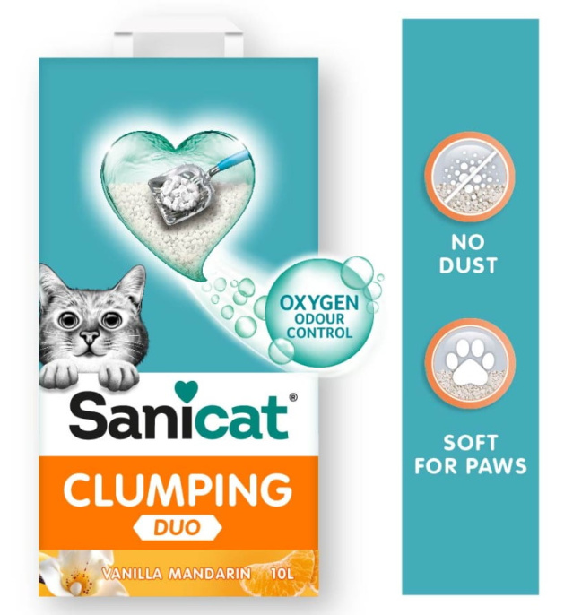 Наполнитель бентонитовый Sanicat Clumping White DUO (ваниль, мандарин) (10 л)