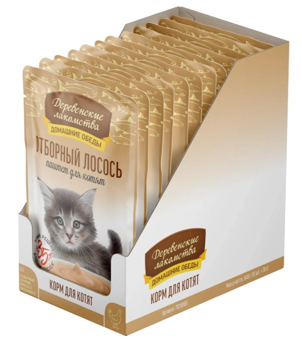 Паштет для котят Деревенские лакомства, Отборный лосось (70 гр.)