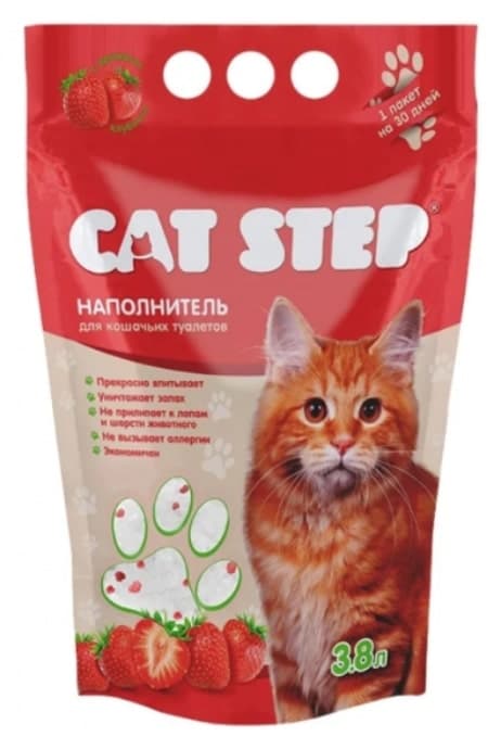 Cat Step Наполнитель впитывающий силикагелевый Arctic Strawberry (клубника) (3,8 л (1,67 кг))