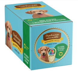 Консервы для щенков Деревенские лакомства "Домашние обеды" филе индейки с желудочками и отруби