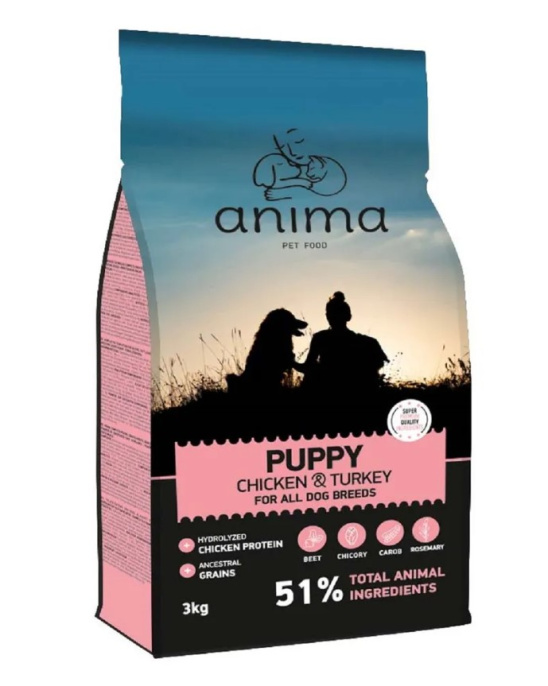 Сухой корм для щенков всех пород ANIMA (курица, индейка) (3 кг)