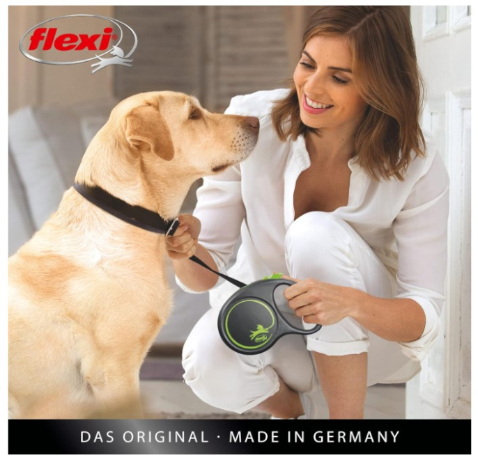 Поводок-рулетка Flexi BLACK DESIGN лента, зеленый (S,15кг/5м)