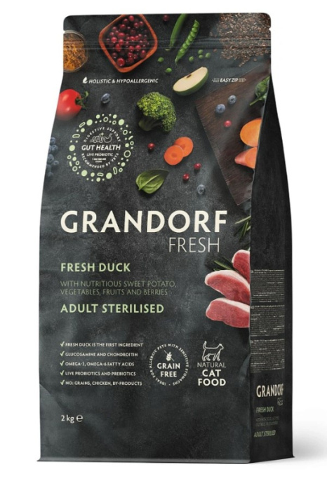 Сухой корм для стерилизованных кошек GRANDORF Fresh Duck&Sweet Potato Adult STERILISED (утка, батат) (400 гр)
